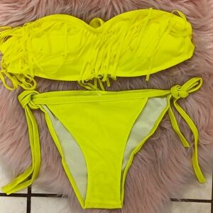 Brand New LADIES 2-PIECE STRAPLESS FRINGE BIKINI SWIMSUIT-S